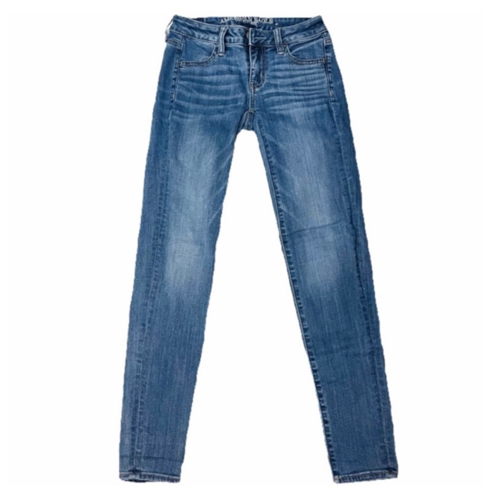 AMERICAN EAGLE OUTFITTERS — SUPER STRETCH SKINNY JEANS, MID WASH, US 00 REGULAR